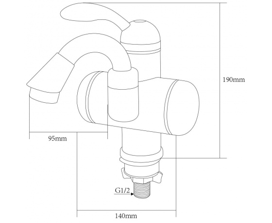Фото 3 - Кран-водонагреватель проточный LZ 3.0кВт 0.4-5бар для раковины гусак изогнутый на гайке AQUATICA (LZ-5A111W)
