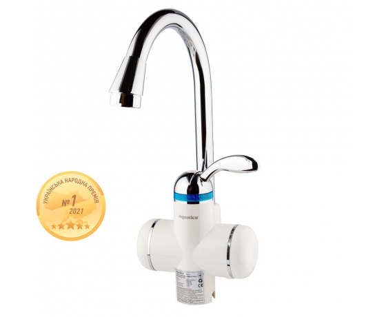 Фото 2 - Кран-водонагреватель проточный LZ 3.0кВт 0.4-5бар для кухни гусак ухо на гайке AQUATICA (LZ-6B111W)