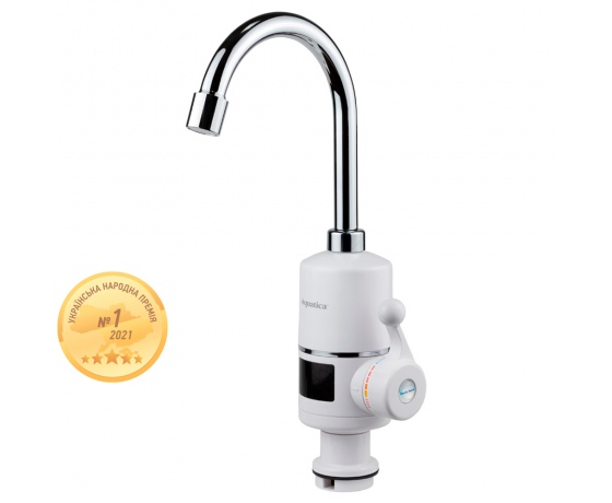 Фото 2 - Кран-водонагреватель проточный NZ 3.0кВт 0.4-5бар для кухни гусак ухо на гайке с дисплеем AQUATICA (NZ-6B142W)