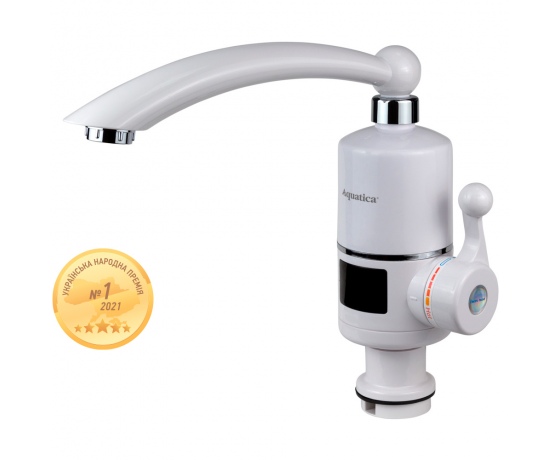 Фото 2 - Кран-водонагреватель проточный NZ 3.0кВт 0.4-5бар для кухни гусак прямой на гайке с дисплеем AQUATICA (NZ-6B242W)