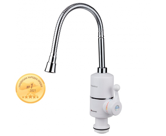 Фото 2 - Кран-водонагреватель проточный NZ 3.0кВт 0.4-5бар для кухни гусак гофрированный на гайке AQUATICA (NZ-6B312W)