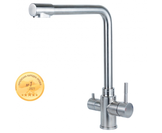 Фото 2 - Смеситель KT Ø35 для кухни гусак с выходом для питьевой воды на гайке SS AQUATICA KT-4B770P (9722121)