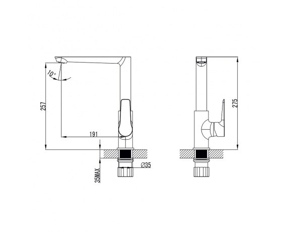 Фото 7 - Смеситель GARDA Ø35 для кухни Г-излив на гайке CORSO 9605103 (BC-4B221W)