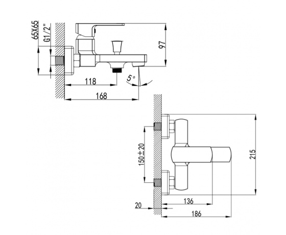 Фото 4 - Смеситель COMO Ø35 для ванны литой CORSO BF-1C129C (9611200)