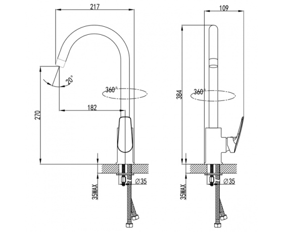 Фото 6 - Смеситель SERIO Ø35 для кухни J-излив на шпильке CORSO 9626100 (DC-5B146C)