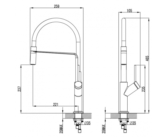 Фото 7 - Смеситель ADDA Ø25 для кухни излив силиконовый черный на гайке CORSO 9635110 (EB-4B520C)