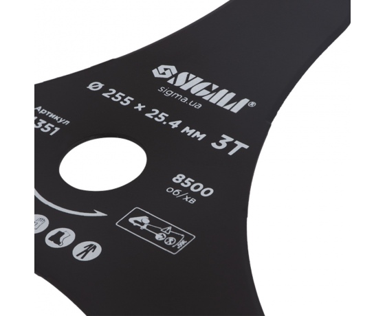 Фото 5 - Нож для триммера Ø255×25.4мм 3Т остроконечный SIGMA (5624351)