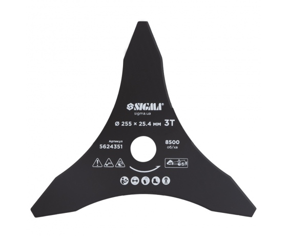 Фото 2 - Нож для триммера Ø255×25.4мм 3Т остроконечный SIGMA (5624351)