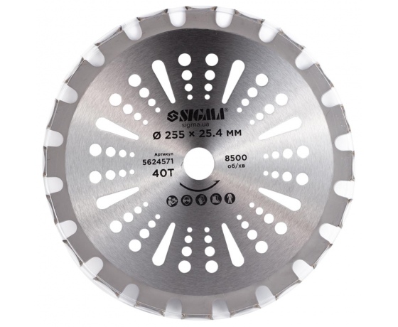 Фото 4 - Диск для триммера с твердосплавными напайками Ø255×25.4мм 40Т двусторонний SIGMA (5624571)