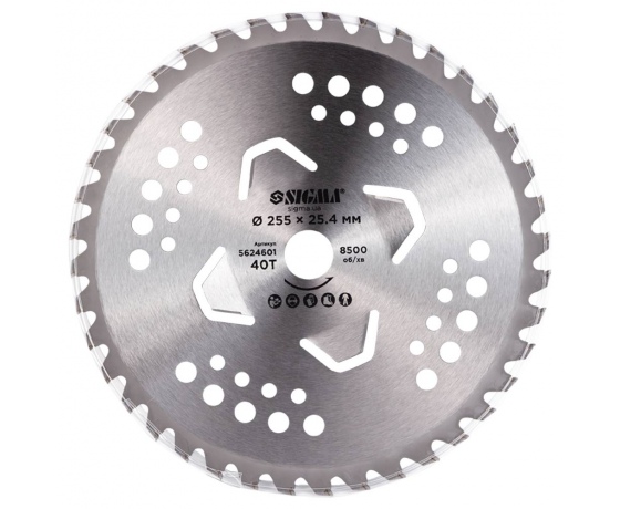 Фото 4 - Диск для триммера с твердосплавными напайками Ø255×25.4мм 40Т 4 подрезные лопасти SIGMA (5624601)