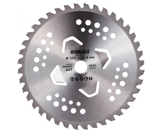 Фото 2 - Диск для триммера с твердосплавными напайками Ø255×25.4мм 40Т 4 подрезные лопасти SIGMA (5624601)