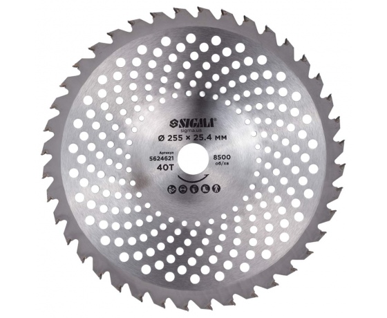 Фото 2 - Диск для триммера с твердосплавными напайками Ø255×25.4мм 40Т волнообразный SIGMA (5624621)
