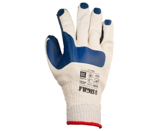 Фото 3 - Перчатки трикотажные стекольщика с двойным латексным покрытием усиленные р10 (синие манжет) SIGMA (9445331)