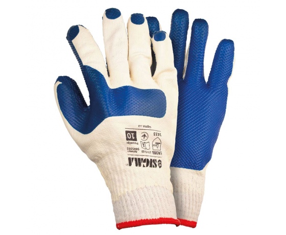 Фото 2 - Перчатки трикотажные стекольщика с двойным латексным покрытием усиленные р10 (синие манжет) SIGMA (9445331)