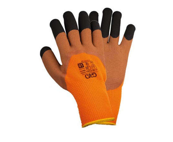 Фото 2 - Перчатки трикотажные с частичным латексным вспененным покрытием утепленные р10 (коричневый манжет) КРАТНО 12 парам GRAD (9445715)