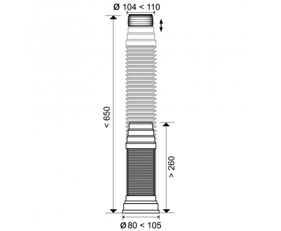 Фото 3 - Гофра для унитаза армированная Ø110мм 260-650мм Push-Fit WIRQUIN (9555300)