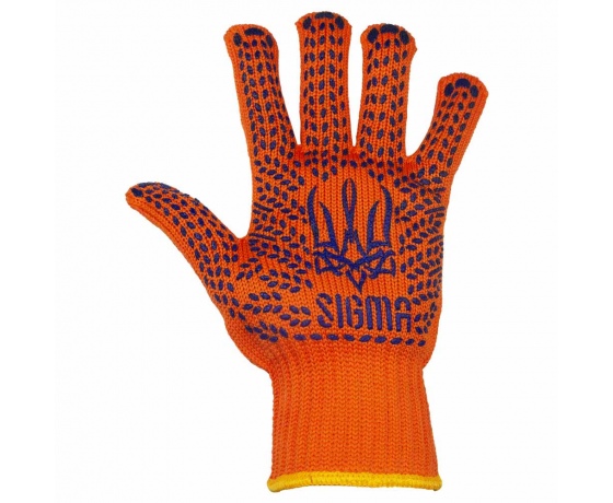 Фото 3 - Перчатки трикотажные с точечным ПВХ покрытием р10 Тризуб КРАТНО 12 парам (оранжевые) SIGMA (9442591)