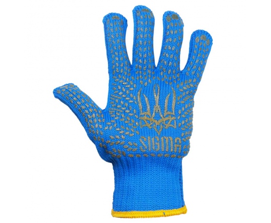 Фото 3 - Перчатки трикотажные с точечным ПВХ покрытием р10 Тризуб КРАТНО 12 парам (синие) SIGMA (9442621)