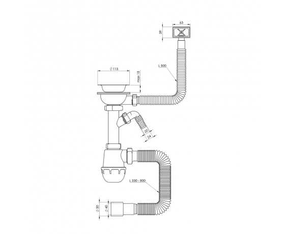 Фото 3 - Сифон для кухонной мойки с пластиковым выпуском 3½