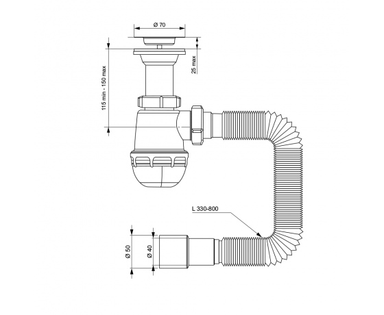 Фото 3 - Сифон для кухонной мойки с нержавеющим выпуском 1½