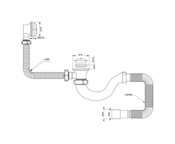 Фото 3 - Сифон для ванны прямоточный с пробкой на цепочке и гибким отводом Ø40/50мм TAU (9843820)