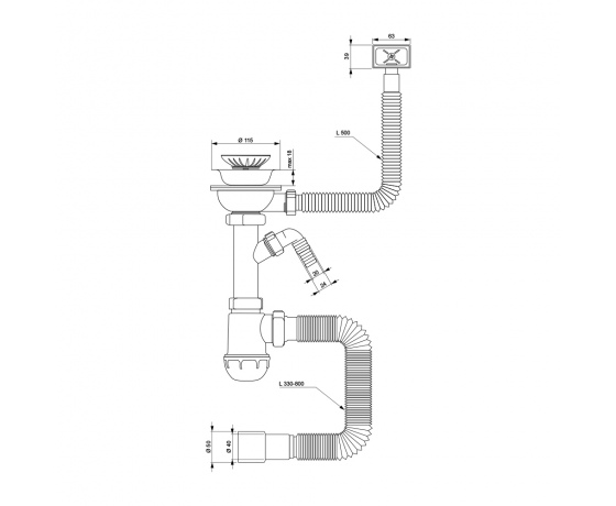 Фото 3 - Сифон для кухонной мойки с нержавеющим выпуском 3½