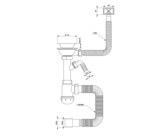Фото 3 - Cифон для кухонной мойки с пластиковым выпуском 3½