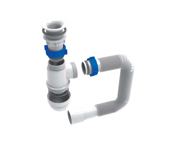 Фото 2 - Сифон для раковины с пластмассовым выпуском и гибким отводом 1½