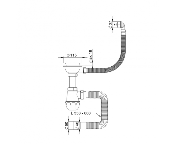 Фото 3 - Сифон для кухонной мойки с нержавеющим выпуском 3½