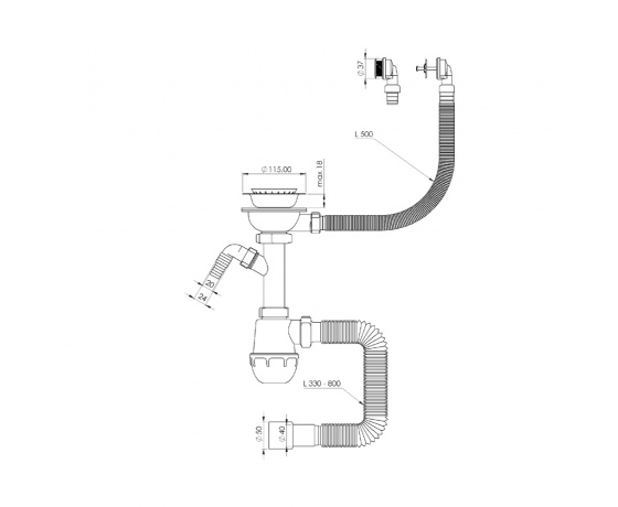 Фото 3 - Сифон для кухонной мойки с нержавеющим выпуском 3½