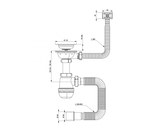 Фото 3 - Сифон для кухонной мойки с нержавеющим выпуском 3½