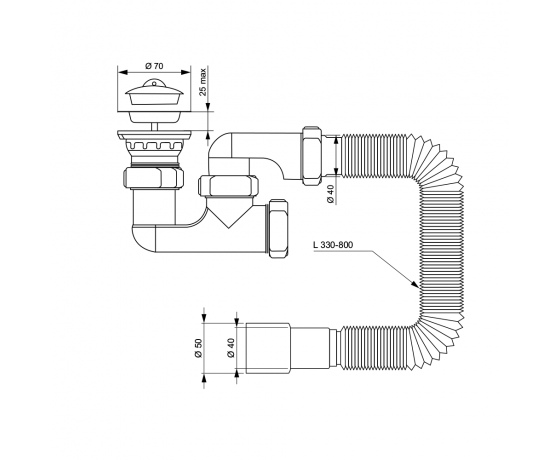 Фото 3 - Сифон для душевого поддона с гибким отводом Ø40/50мм TAU (9844620)
