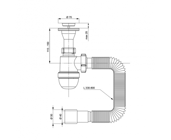 Фото 3 - Сифон для раковины с выпуском из нерж. стали и гибким отводом 1½