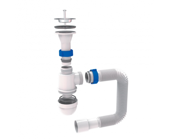 Фото 2 - Сифон для раковины с выпуском из нерж. стали и гибким отводом 1½