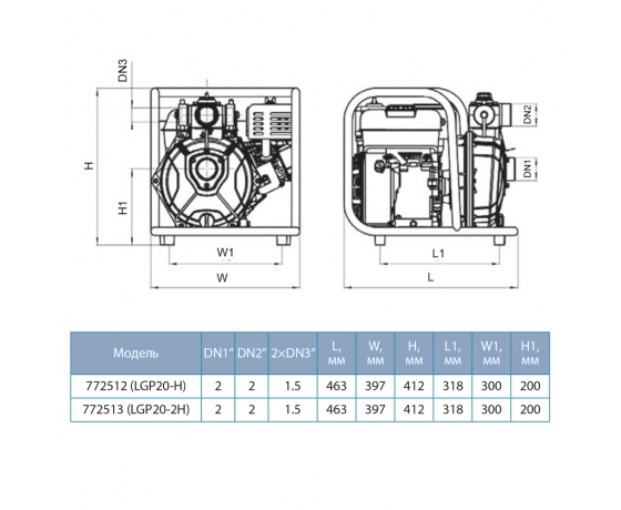Фото 3 - Мотопомпа 6.5 л.с. Hmax 80м Qmax 20м³/ч (4-х тактный) LEO LGP20-2H (772513)