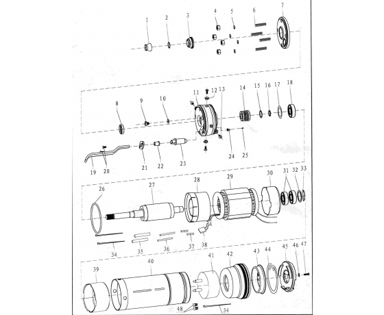 Фото 7 - Насос центробежный 2.2кВт H 267(210)м Q 55(33)л/мин Ø102мм (из 2х ЧАСТЕЙ) AQUATICA (DONGYIN) 4SDm2/38 (777128)