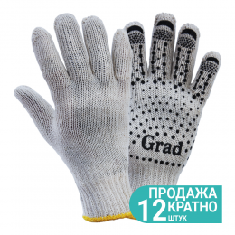 Перчатки трикотажные с точечным ПВХ покрытием р10 (белые) КРАТНО 12 парам GRAD (9442715)
