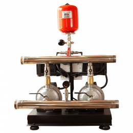 Станция повышения давления 2×0.55кВт Hmax 29.5м Qmax 80л/мин нерж 5л + частотное регулирование LEO 3.0 (2AMSm70/0.55-2AVF-1.1M-5)