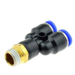 Соединение цанговое для полиуретановых шлангов PU/PR (Y-обр. шланг - шланг - наружн. резьба)  10мм*1/4 AIRKRAFT SPX10-02
