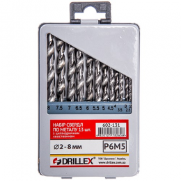 Набор сверл по металлу Р6М5  13шт.  2,0-8,0мм  НСВ1308