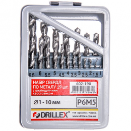 Набор сверл по металлу Р6М5  19шт.  1,0-10,0мм  НСВ1910