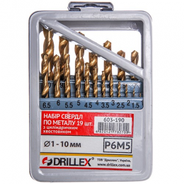 Набор сверл по металлу Р6М5  19шт.  титан  1,0-10,0мм  НСВ1910Т
