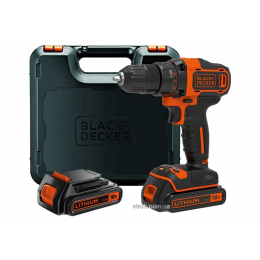 Шуруповерт-дриль акумуляторний Black+Decker Li-Ion 18 В 1.5 Агод 40 Нм + 2 акумулятора і кейс
