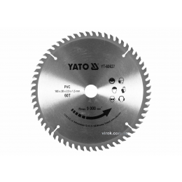 Диск пиляльний по ПВХ YATO 185 х 20 x 2.5 x 1.5 мм 60 зубців R.P.M до 9000 1/хв