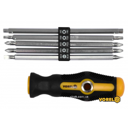 Набір двосторонніх викруток з тримачем VOREL 175 мм SL PH PZ TORX HEX Cr-V 6 шт