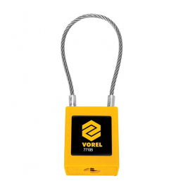 Замок навісний VOREL з тросов. дугою Ø= 3,2мм, l= 175мм, 2 ключі, корпус покрит нейлоном- 40х20х45мм