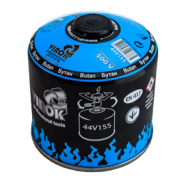 Балон газовий 1-разовий VIROK з різьбою 500g/870ml. для плит/кемпінгу (EN417) BUTAN [12]