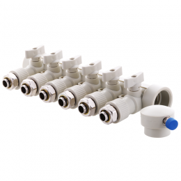 KOER PPR Коллектор распределительный 6-way с фитингом (40x20) (K0194.PRO) (11 шт/ящ)