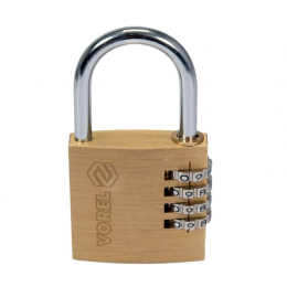 Замок навісний з кодовим замиканням VOREL: латунний корпус- 40х 11,8х39,5 мм, стал дуга- 30х25х 5 мм