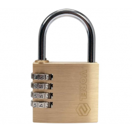 Замок навісний з кодовим замиканням VOREL: латунний корпус- 50х 13.9х46 мм, сталев дуга- 34х32х 6 мм